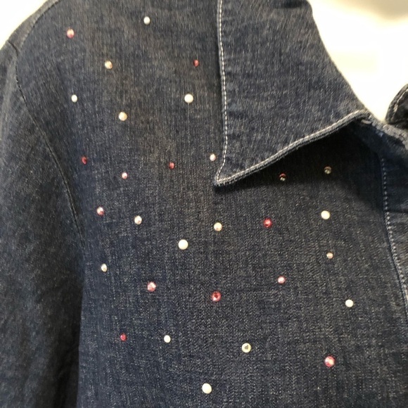 Quacker Factory Anchors Away Woven Shirt  Sz. XL Denim Blue Cotton Stretch - Picture 6 of 9